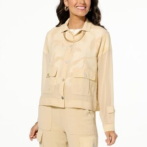MarlaWynne Cream Chiffon Utility Jacket with Flap Pockets